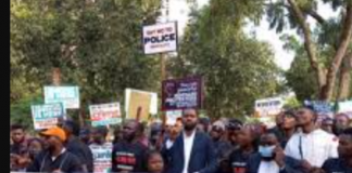Protesters at the 2022 Lekki EndSARS memorial